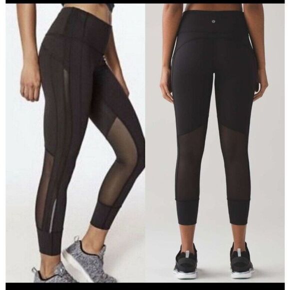 lululemon athletica Pants - Lululemon Hit It 7/8 Tight Luxtreme Black Crop Mesh Sz 6 High Rise Compression